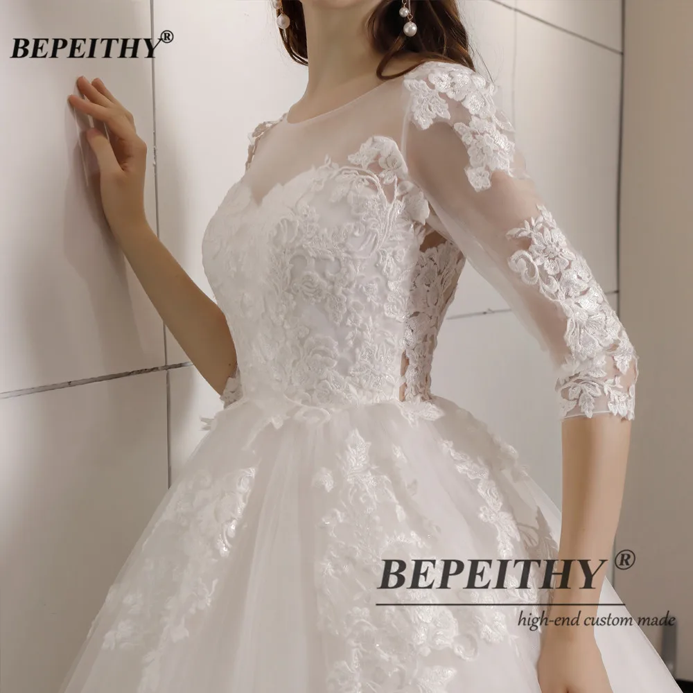 BEPEITHY Customized Vestidos De Novia Plus Size Half Sleeves Princess Wedding Dress For Women Lace Court Train New Bridal Gowns 6