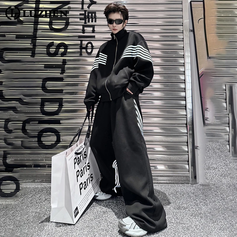 

LUZHEN 2024 Fashion Color Contrast Stripe Splicing Design Two-piece Sets Men's High Street Sweatshirt Straight Sweatpants LZ1492