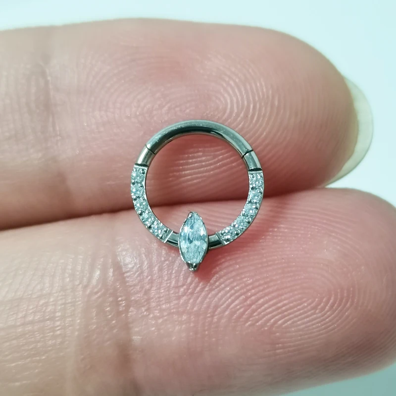 G23 Titanium Septum Piercing Earrings Zircon Hinged Segment Clicker Septum Nose Rings Cartilage Helix Ear Perforated Jewelry 16G