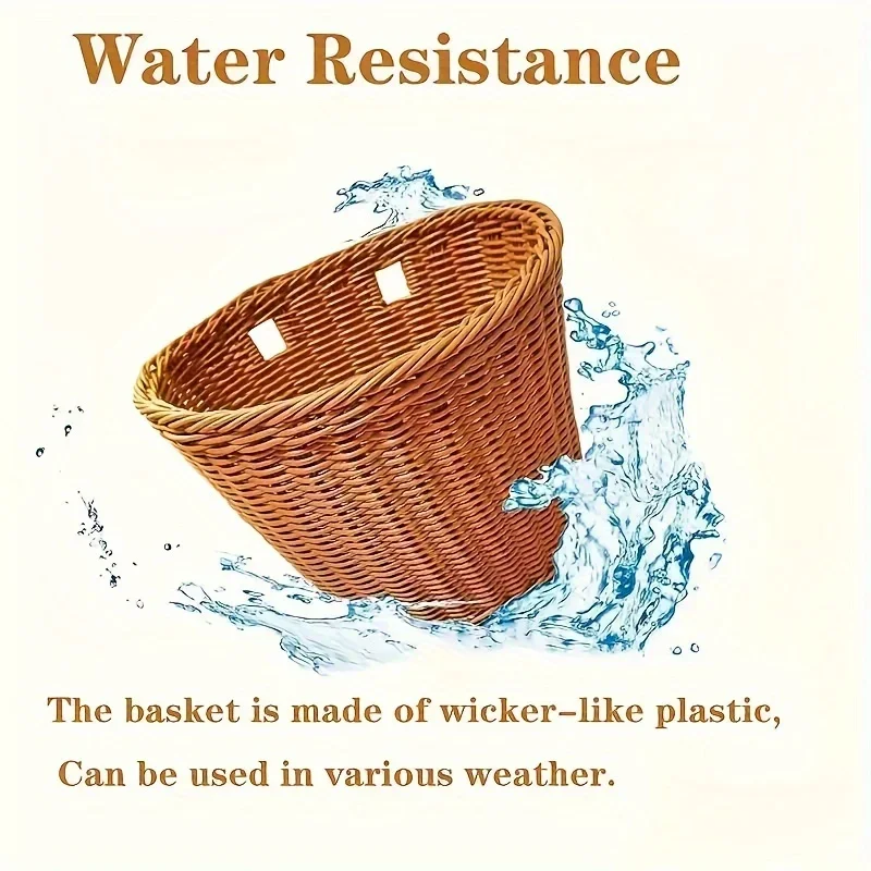 1pc Imitation Rattan Woven Bicycle Basket with Adjustable Handlebar Strap, Front Basket with Large Capacity Storage Basket