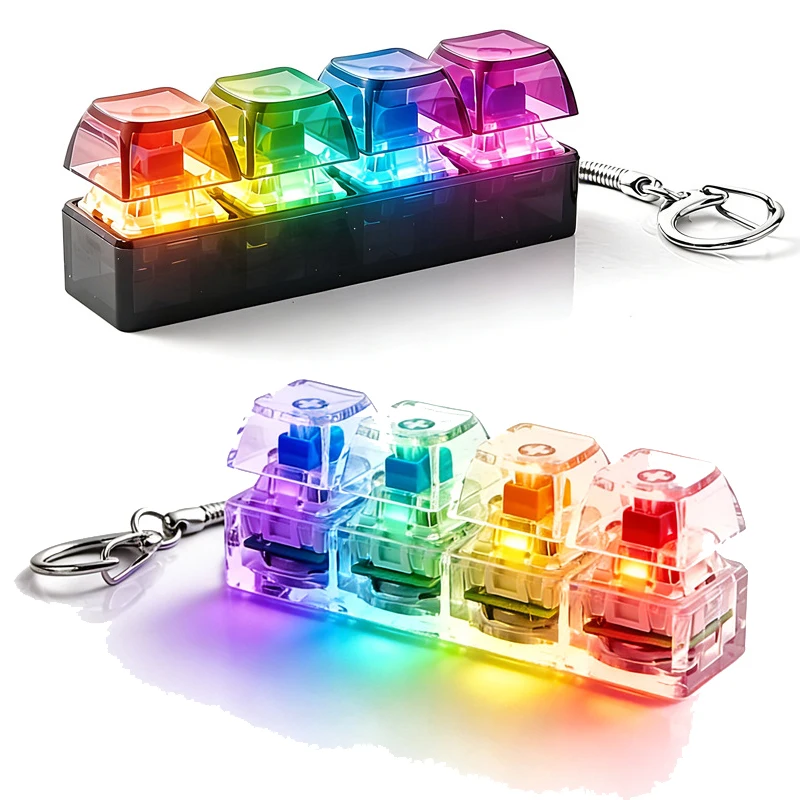 4-Button Fingertip Keyboard Keychain RGB Keyboard Fidget Toy with Lights for Stress Relief Decompression Calming Accessories