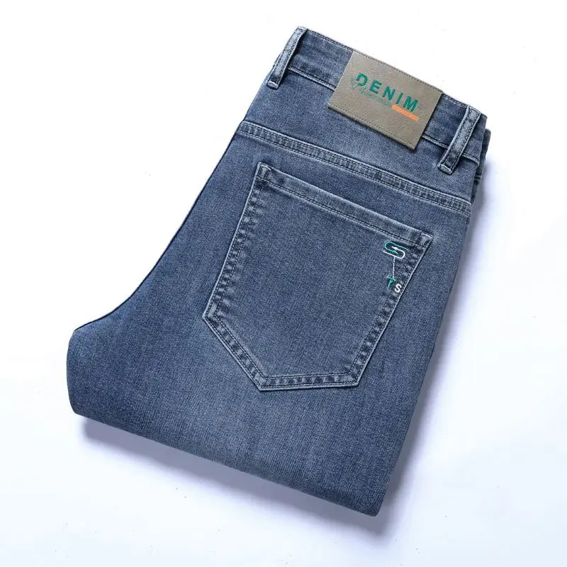 New Autumn/winter 2025 Stretch Wash Jeans for Young Men with Small Straight Elastic Waist 1
