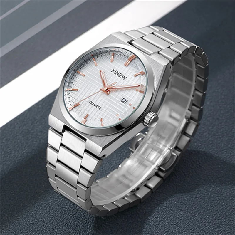 Men Original Famous Brand Watches Fashion Casual Alloy Band Calendar Gifts Quartz Vintage Watch Silver Relogios Masculinos 2024