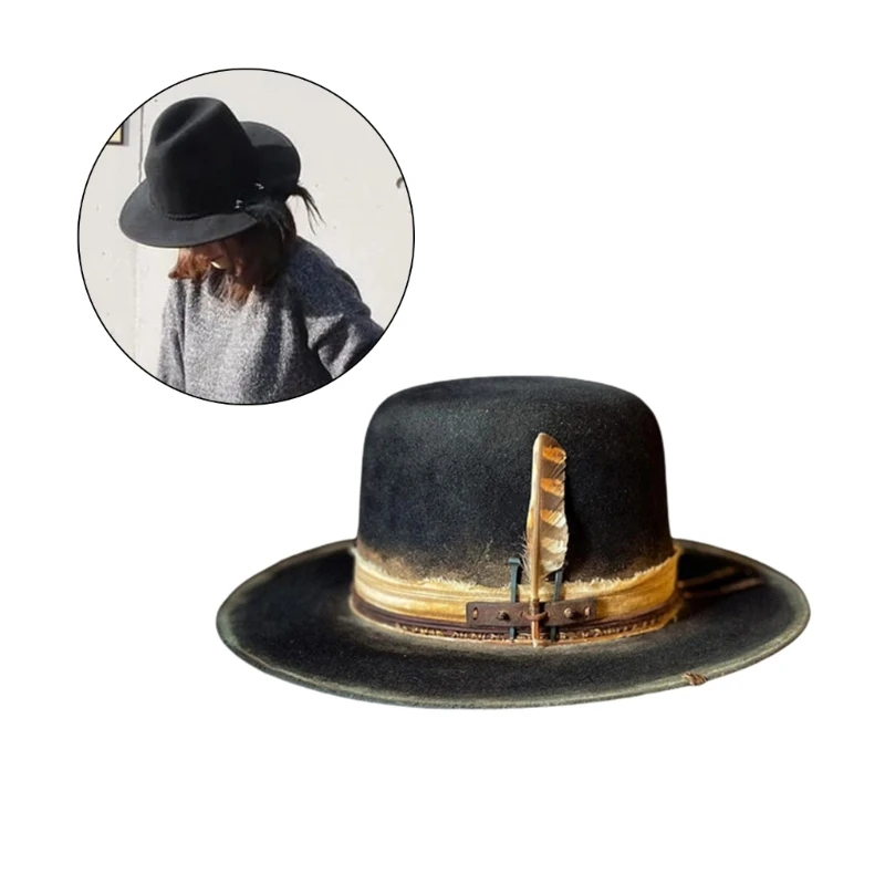 Wool Flat Top Fedora Hat for Men Adult Stage Performances Hat Theme Party Cap Masquerade Dress Up Costume Panama