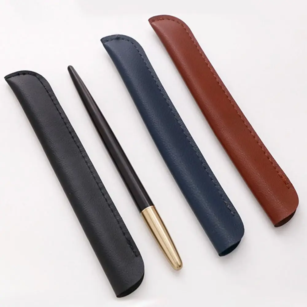 1Pc PU Leather Pen Holder For One Pen Solid Color PU Pencil Bags Large Capacity Pencil Case Lightweight Pouch Sleeve pen holder pen pencil case