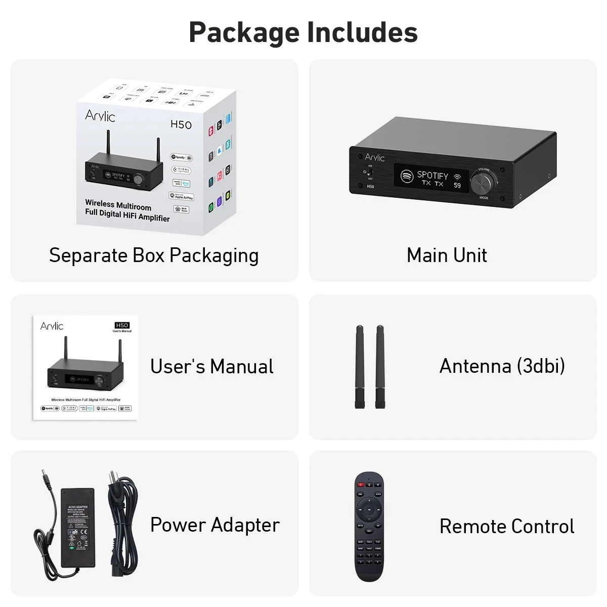 Arylic H50 Airplay2 Wireless 50Wx2 Stereo HiFi Stereo Amplifier ES9023P Sabre DAC QCC3040 Bluetooth 5.2 aptX HD Works with Alexa 6