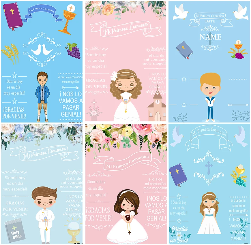 Ragazzi Ragazze Prima Comunione Fondali Poster Forniture Fiori Mi Primera Comunion Battesimo Personalizzato Celebrazione Sfondi