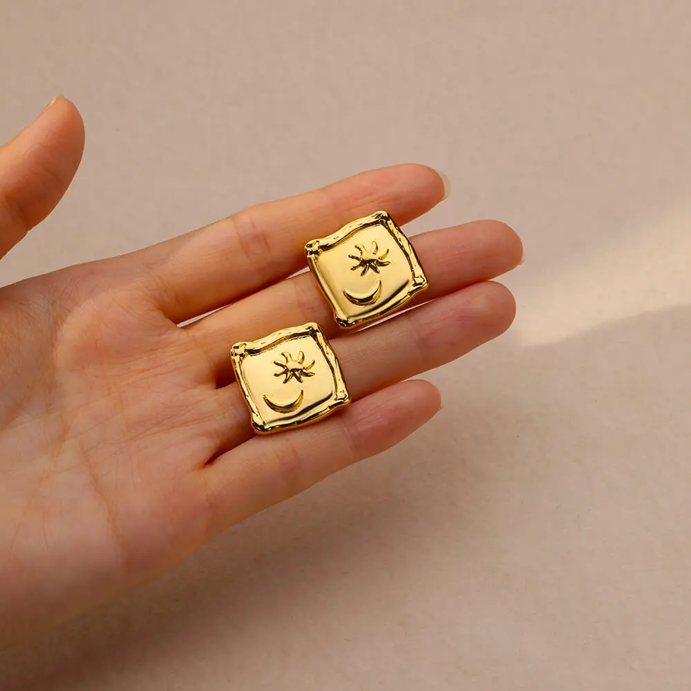 Square Star and Moon Stainless Steel Earrings for Women