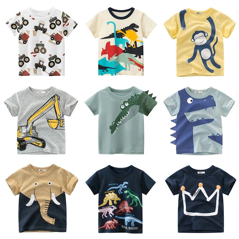 T Shirt Cartoon Animals Baby Kids Boys Girls Children Cotton Short Sleeves Summer Clothing Lion Monkey Print Tee Red Car Toddler