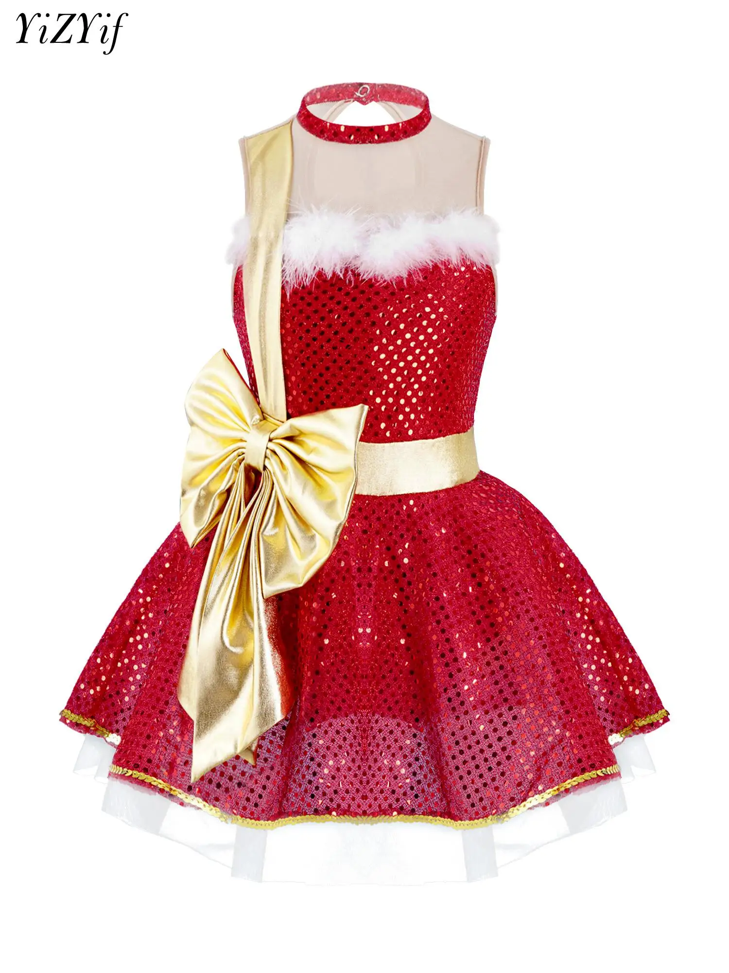 

YiZYiF для девочек, блестящее рождественское танцевальное платье-пачка с блестками, костюм Санта-Клауса, балетное трико, фигурка, ледяная женская одежда