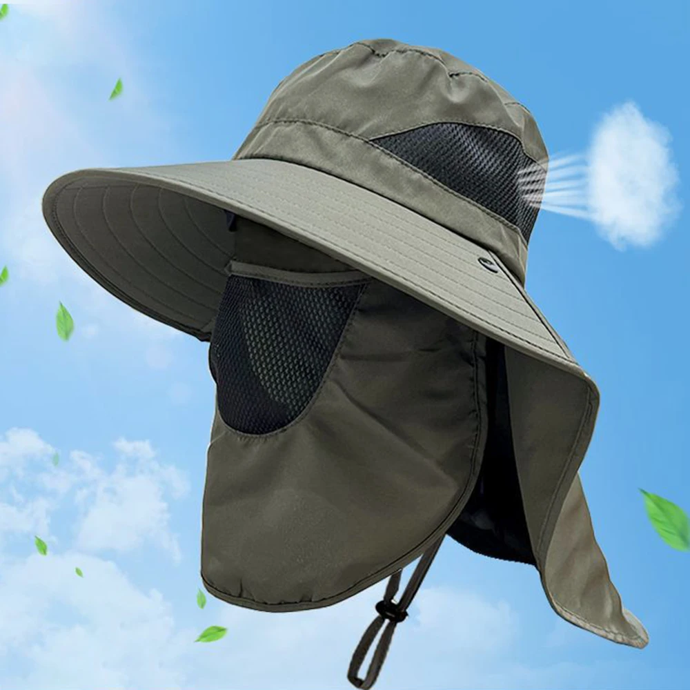 Summer Sun Hats UV Protection Outdoor Hunting Fishing Cap for Men Women Hiking Camping Visor Bucket Hat Neck Flap Fisherman Hat 2