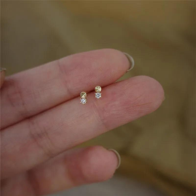 

S925 Silver Plated K-Gold Small Cut Zircon Stud Earrings for Women Earhole Ear and Student Jewelry