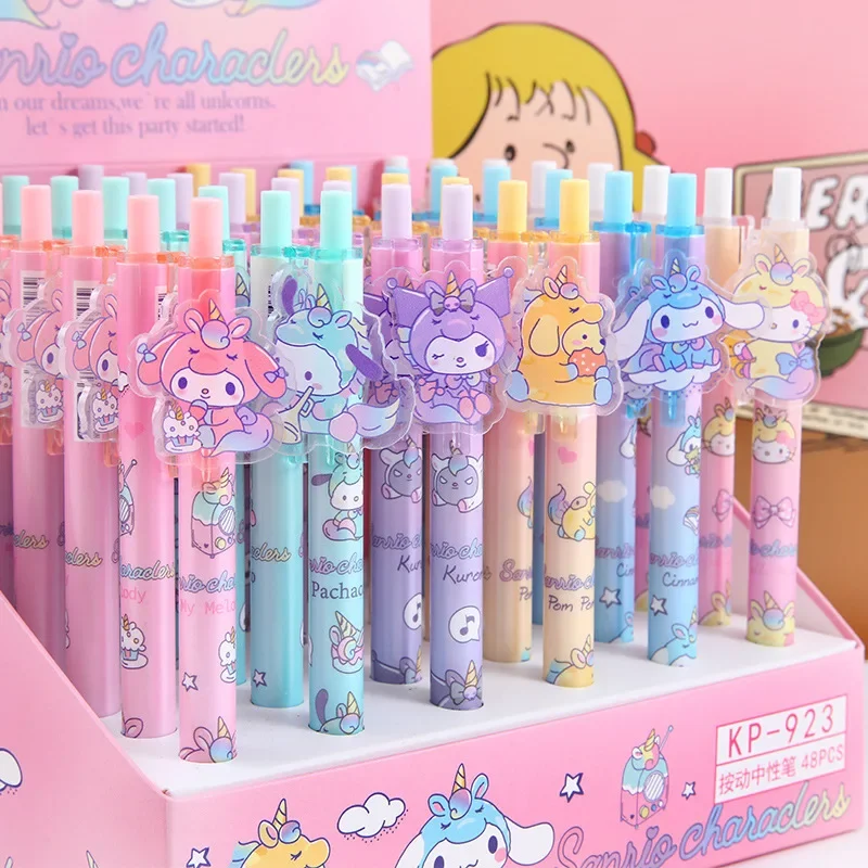 Gel pens New Sanrio Boxed Gel Pen Cartoon Melody Kuromi Cute Student Writing Press Patch Pens 0.5mm Writing Smooth Children's 24-48pcs