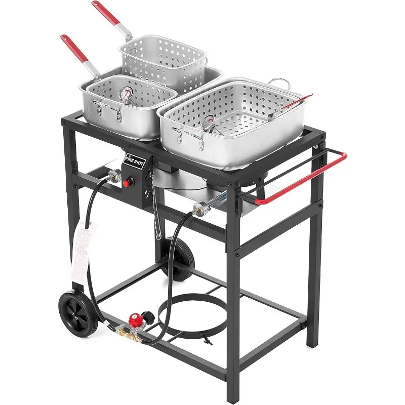 Fire Riot Propane Outdoor Double Burner Deep Fryer Cart, 2-18QT