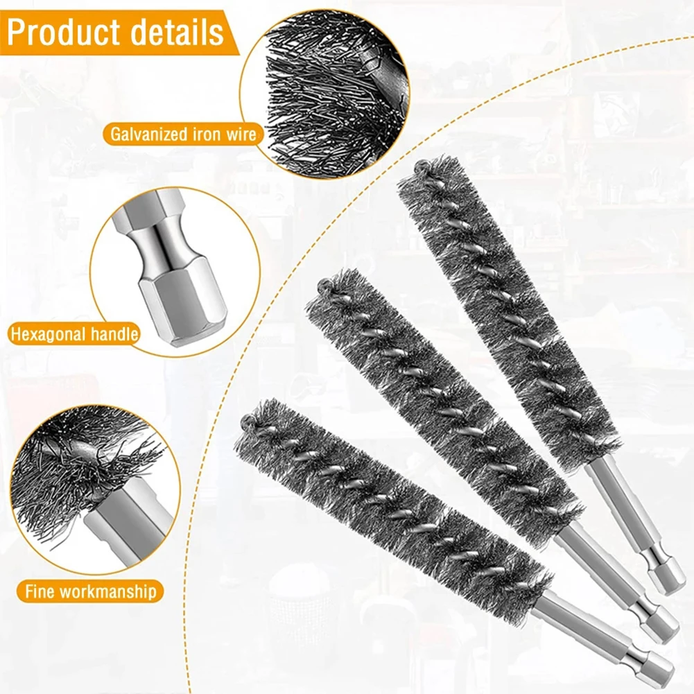 8-19mm Stainless Steel Bore Brush Wire Brush For Power Drill Cleaning Wire Brush With Hex Shank Handle Polishing Tools