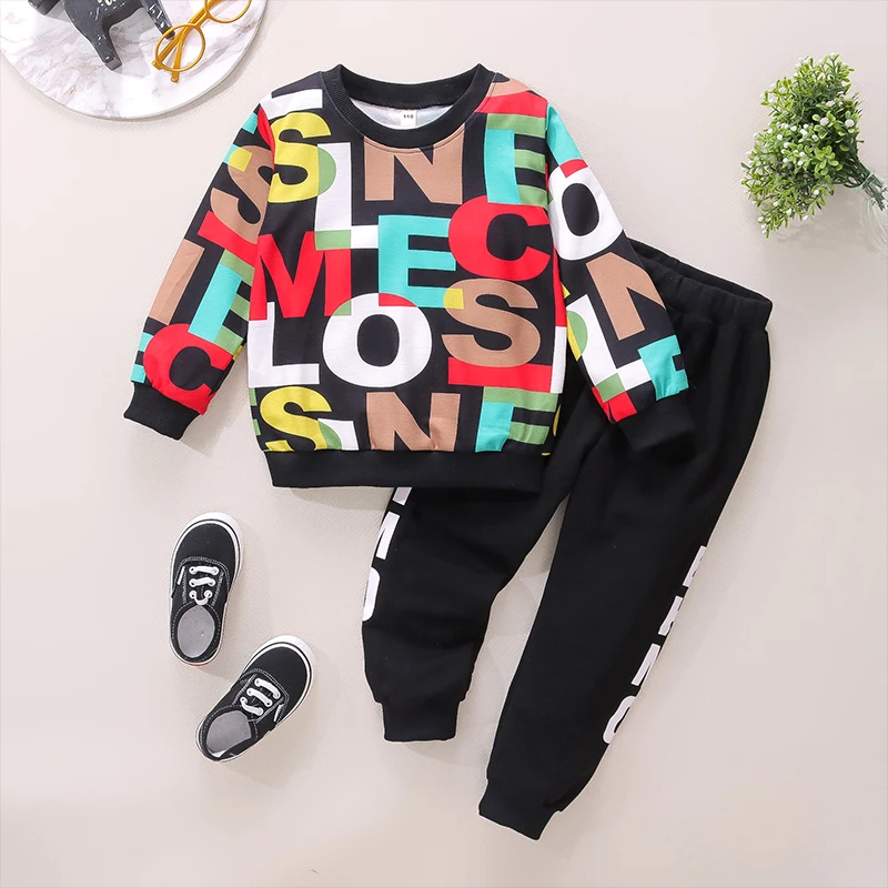 Autumn Children Boys Clothing Sets Kids Letter Print Pullover Tops and Pants 2pcs Sport Suits Baby Girls Casual Outfits