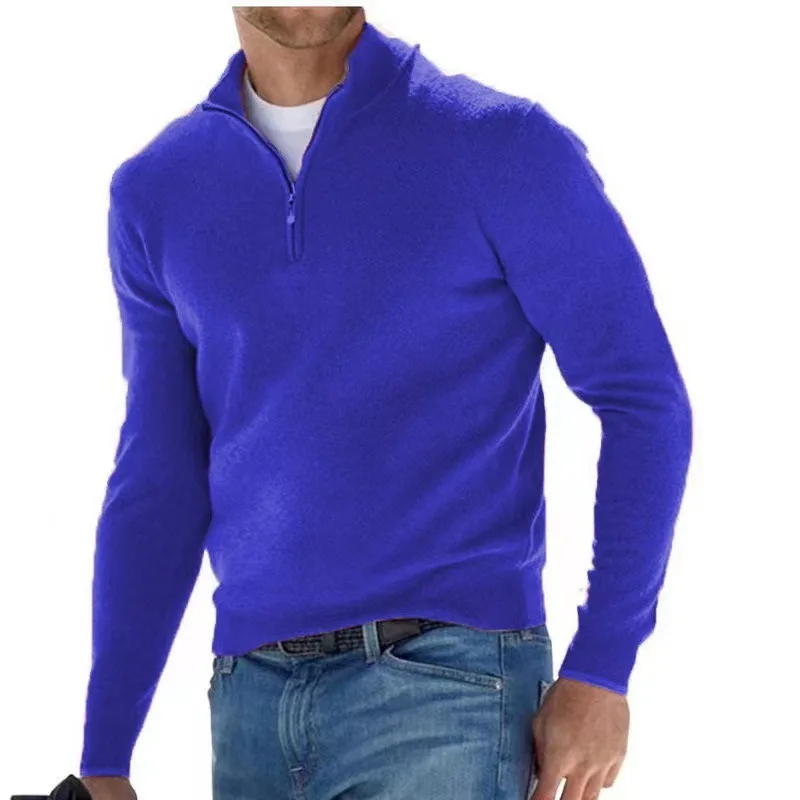 2024 Spring and Autumn New Men's Half Zipper V-neck Knitwear Men's Casual Pullover Sweater Polo 4