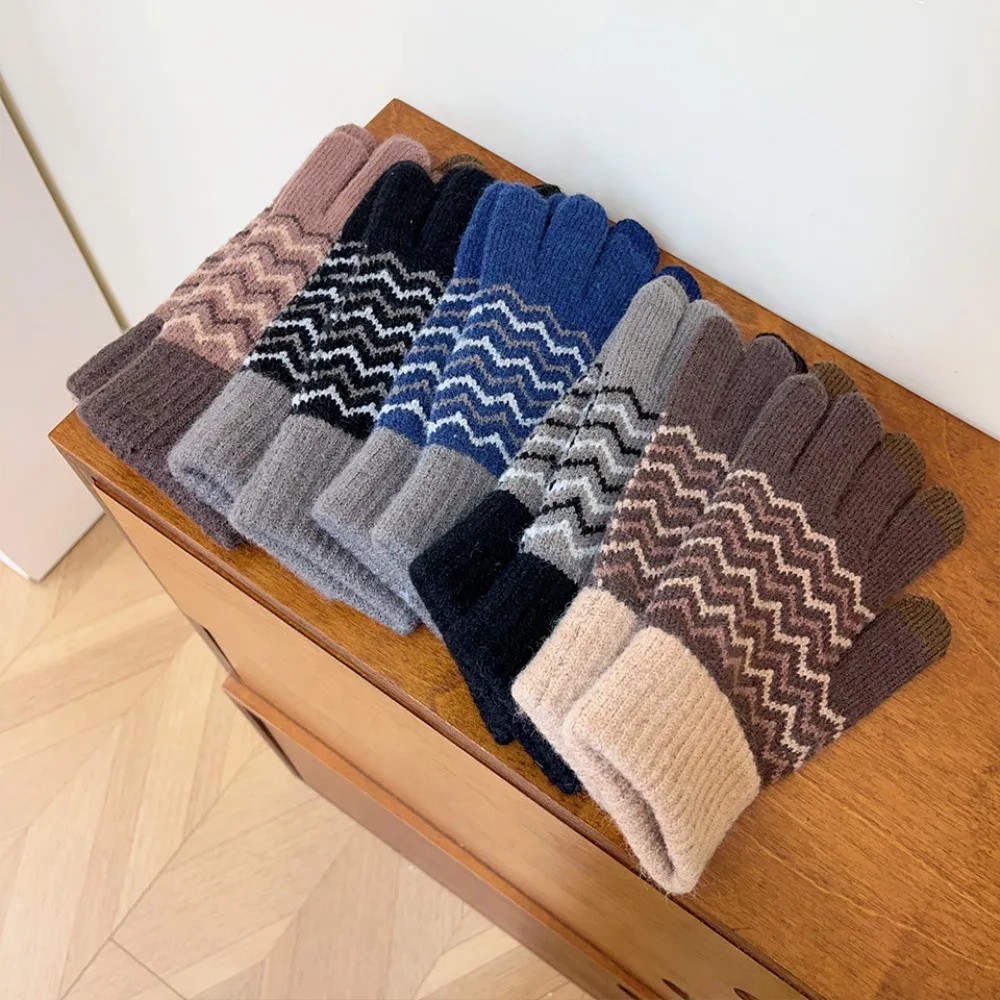 

Warm Men Touch Screen Gloves Fashion Autumn Winter Thicken Full Finger Guantes Crochet Glove Knitted Stretch Knit Mittens Men