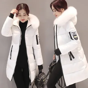 여성용 겨울 코트 파카, 모피 넥라인 긴 기본 코트, 두꺼운 재킷, 면 패딩 겉옷, 여성 의류, 신상
