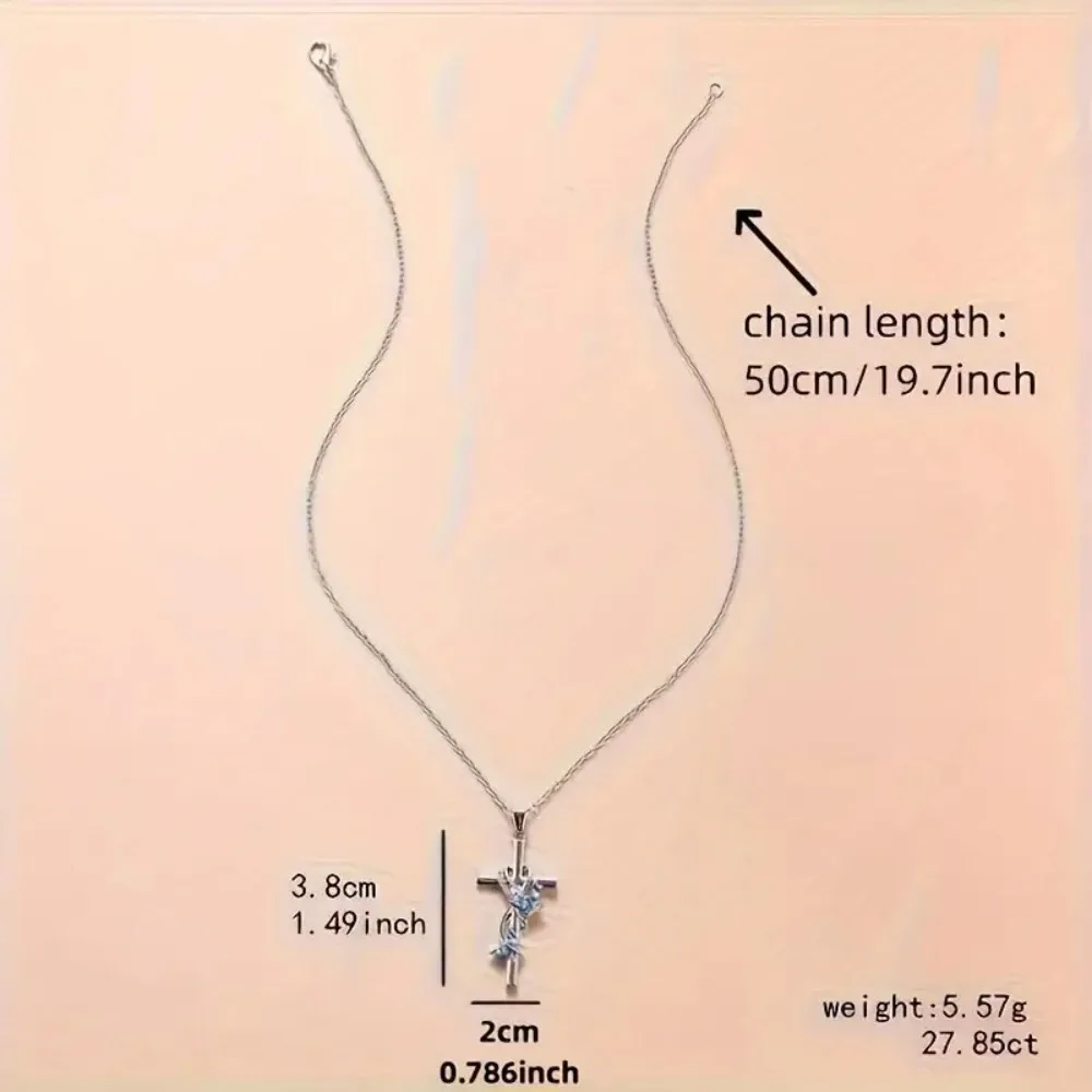 Cross Necklaces Silver Color Long Chain Simple Pendants for Women Jewelry Gifts