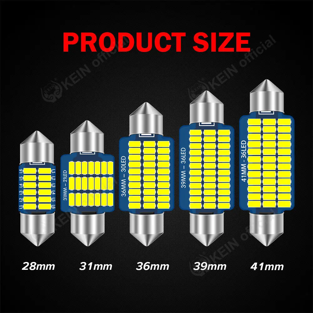 KEIN 4PCS C5W Led Light C10W SV8.5 T10 Festoon BA9S 31 mm 28mm Warm White 31mm 36mm 39mm 41mm Lamp Red 12V 24V Car Interior Bulb