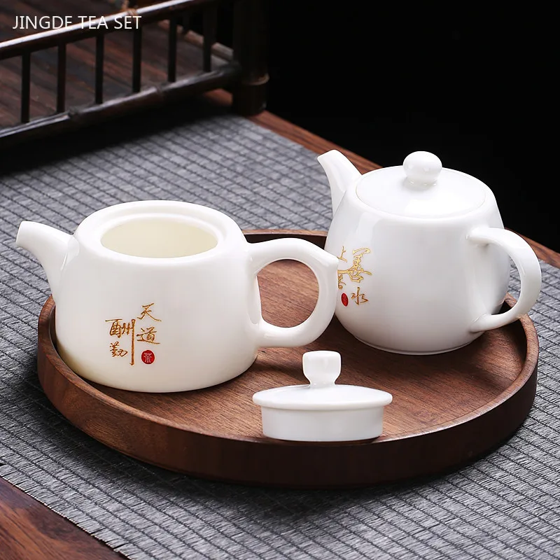 White Porcelain Teapot Custom Ceramic Tea Set Home Beauty Ball Hole Filter Tea Infuser Hand Tracing Gold Kettle Handmade Teaware