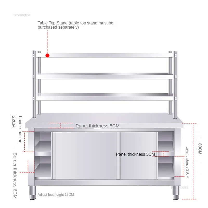 Stainless Steel Kitchen Cabinet Workbench Commercial Operating Table for Hotel Home Cupboard with Sliding Door Kitchen Furniture 6