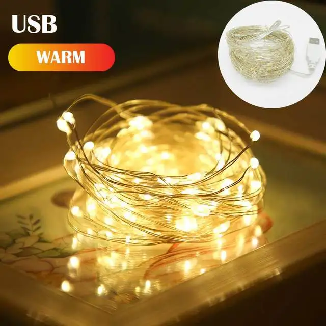 Guirnalda de luces LED para decoración navideña, lámpara con cable de cobre USB, cadena de luces para bodas, fiestas, cortina de luces de 1 m, 3 m, 5 m y 20 m