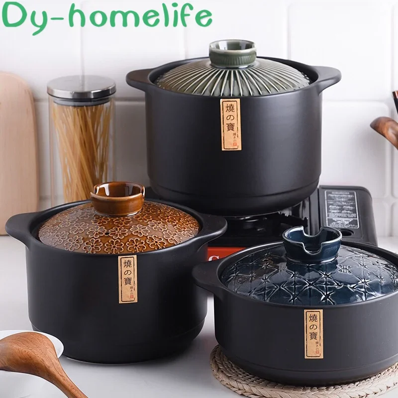 3/4.2/5.5L Clay Pot King-burning Pot Japanese Style Ceramic Casserole Gas Stove Suitable for Soup Stew