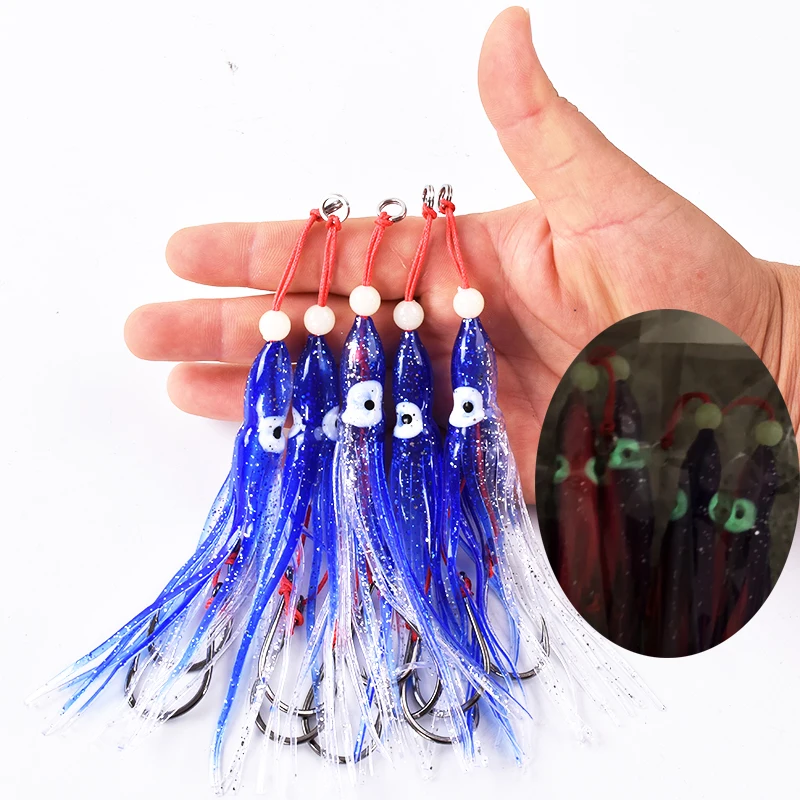 5 Stück/Packung weicher Tintenfisch 12 cm 5,5 g Silikongel-Rock Tentakel 15 # Doppelunterstützung Haken Köder Haken Rig Angelgerät Salzwasserangeln – Detail 8