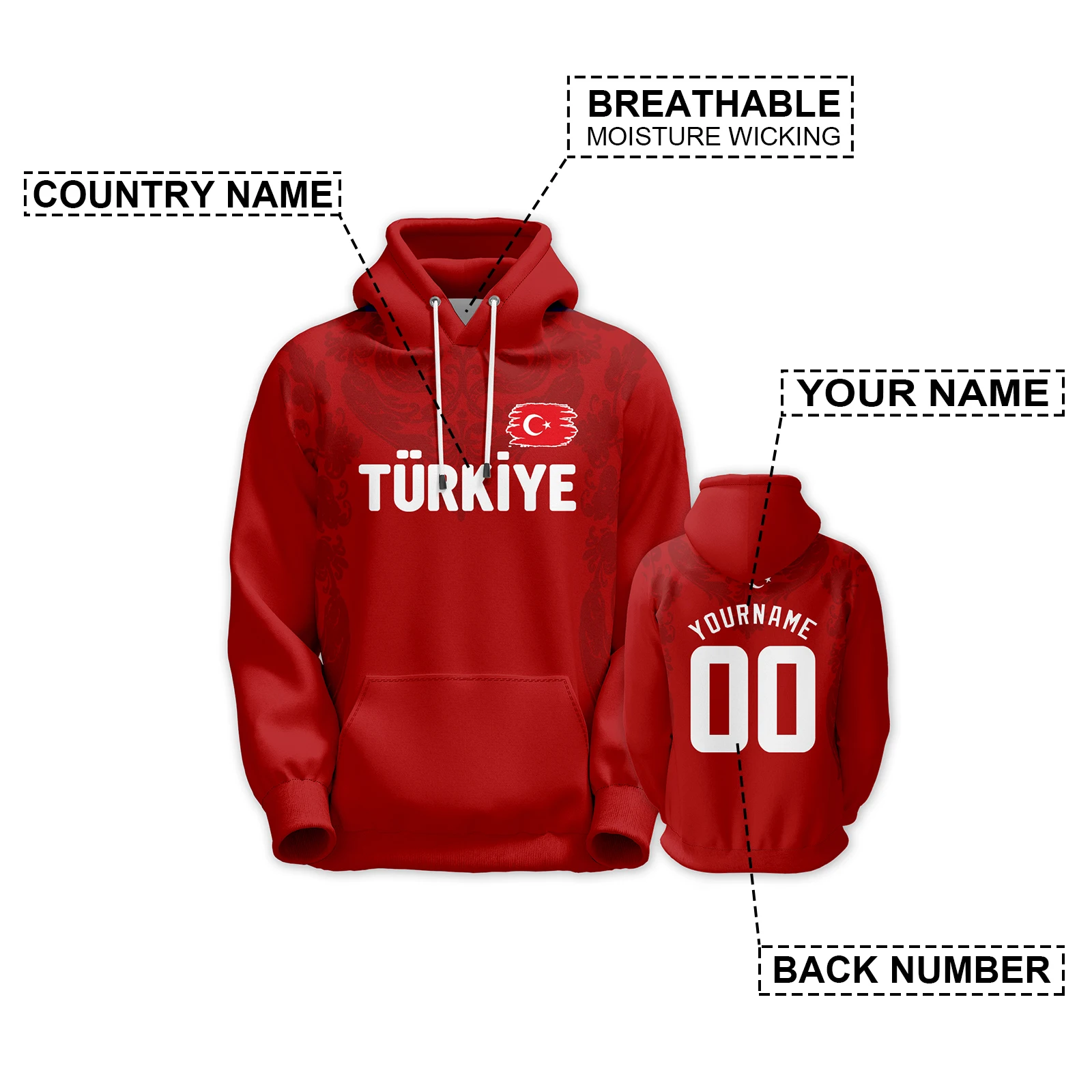 Turkey Basketball Hoodie 3D Print Name Number T&uuml;rkiye Pullover Sweatshirts Men Women Youth Tracksuit Fan Gifts S-5XL