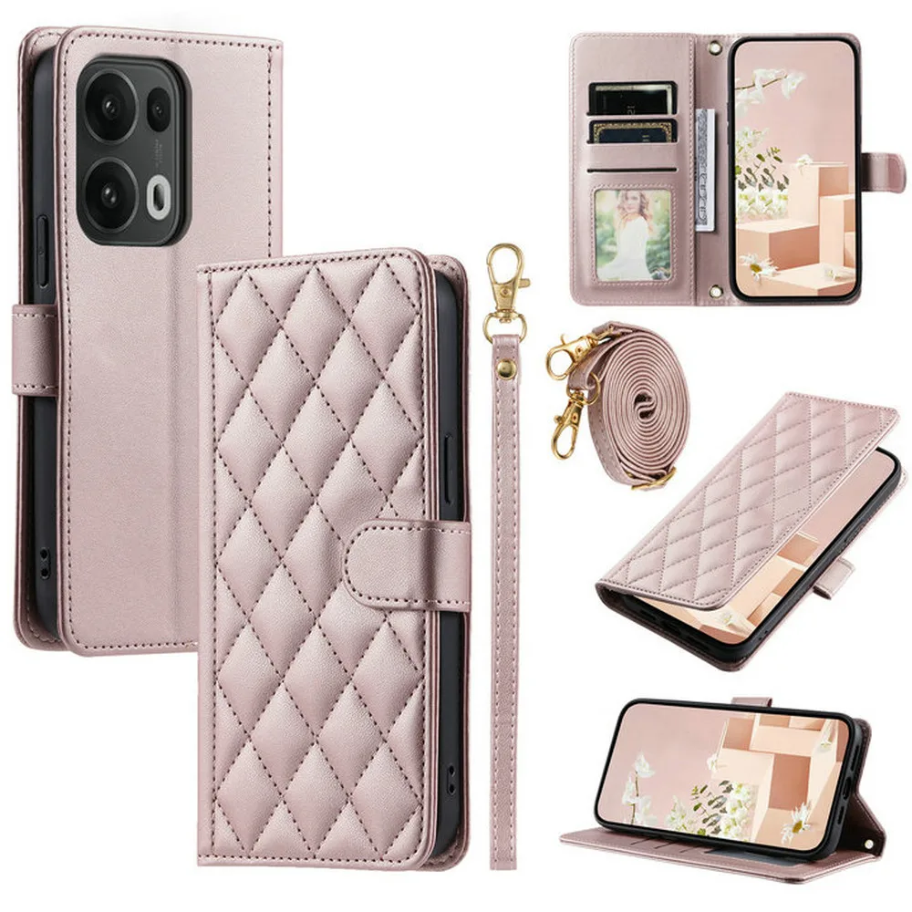 Stylish Checkered Leather Crossbody Wallet Case - Luxury Magnetic Cover