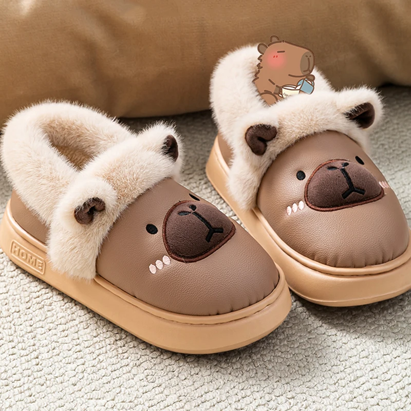 Winter Capibala Cotton Slippers Women Indoor Warm Thicken Plush Home Slippers Woman Thick Sole Non Slip Fluffy Slides Female