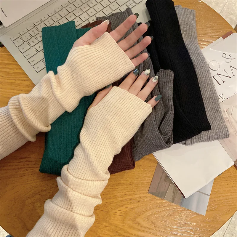 

Women Knitted Arm Warmer Long Fingerless Gloves Mitten Winter Y2K Solid Arm Sleeve Fashion Casual Soft Girls Clothes Punk Gloves