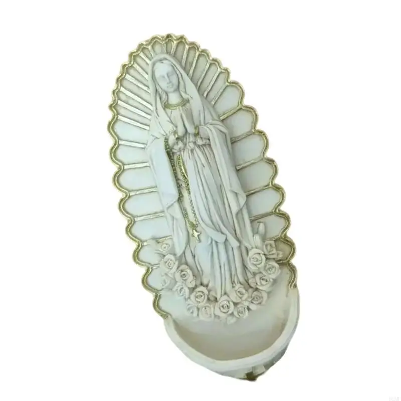 92MF Detailed Resins Holy Water Font Hanging Statue Holy Pool Pendant Hanging Catholic Ornament for Home Entrance Decoration