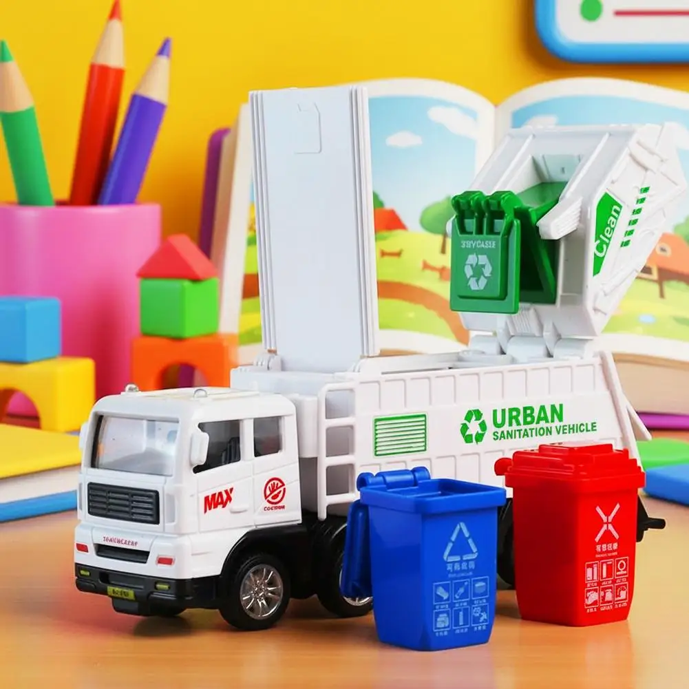 Inertia Garbage Truck Toy For Kids Realistic Recycling Sanitation Vehicle With Trash Cans Role-Play Educational Gift - 3