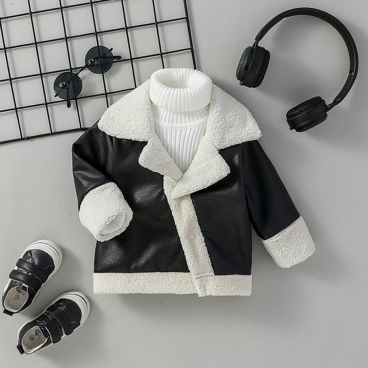 Baby Boys Black Leather Winter Jacket 1