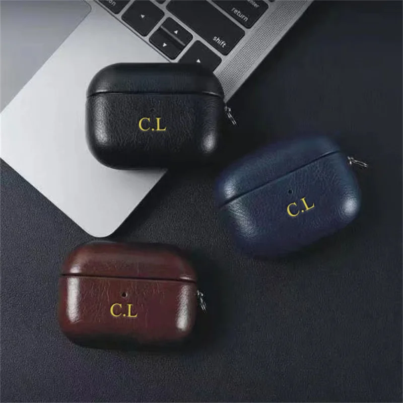 2022 Airpods Pro 2 이어폰 케이스 Airpods Pro 3 2 1 고급 광택 가죽 맞춤형 초기 문자 커버 사용자 정의