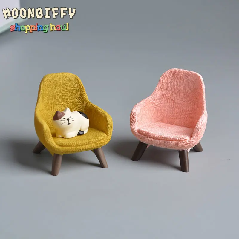 Cartoon Cat Sofa Chair Dollhouse Miniature Doll Room Desktop Decor Toy Ornament Creative Desktop Mini Decoration Kids Gift