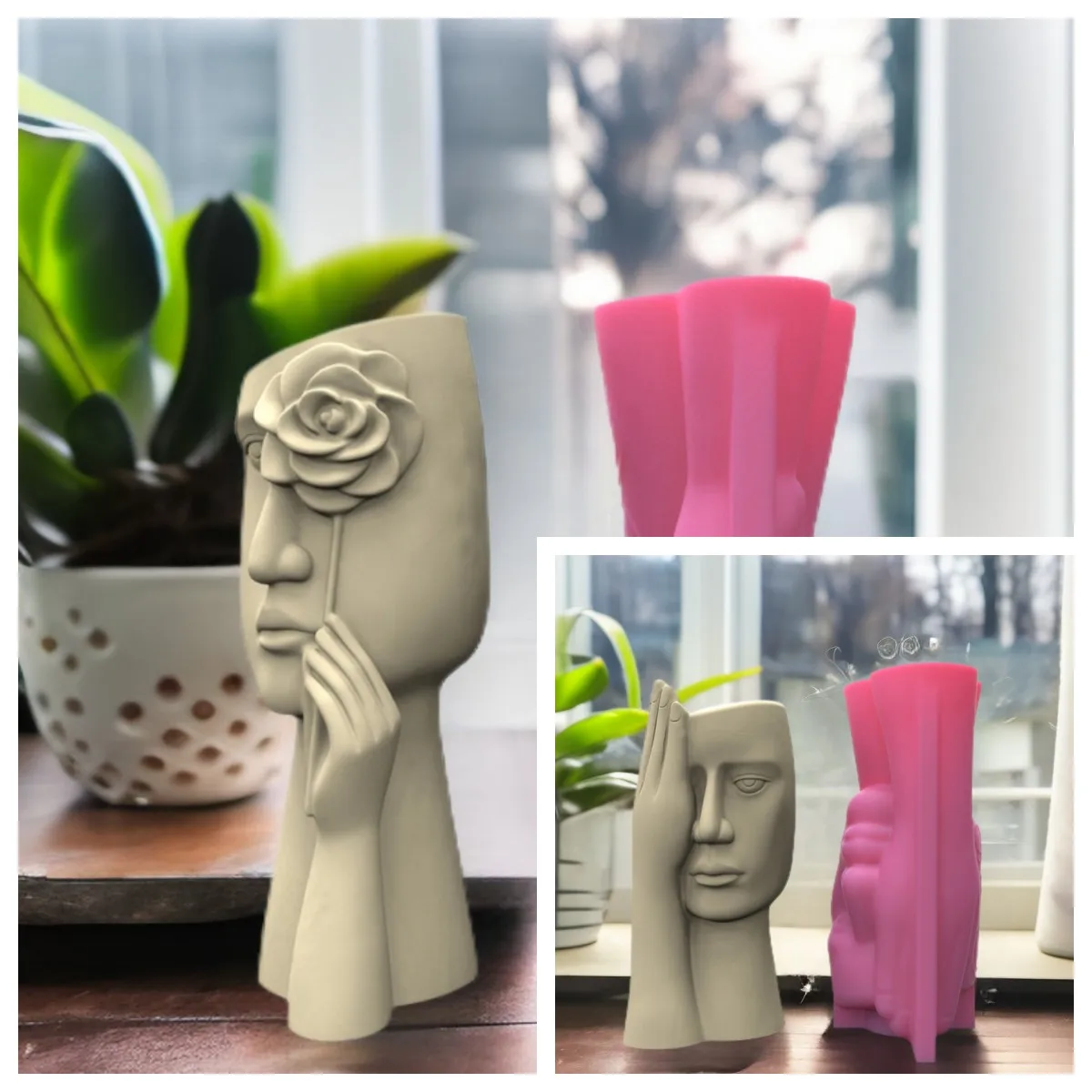 

Creative Art Human Face Flower Pot Ashtray Pen Holder Silicone Mold Making Home Decoration with Epoxy Plaster Cement Handicraft