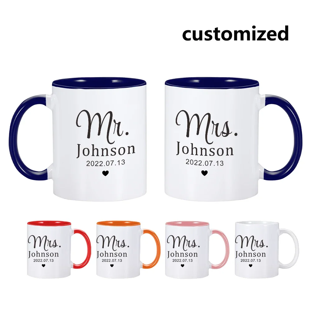 

Custom Couple Mug Personalized Valentine's Mugs Mr. Mrs. Mug with Name Couple Date Coffee Tea Cup Gift for Wedding Anniversary