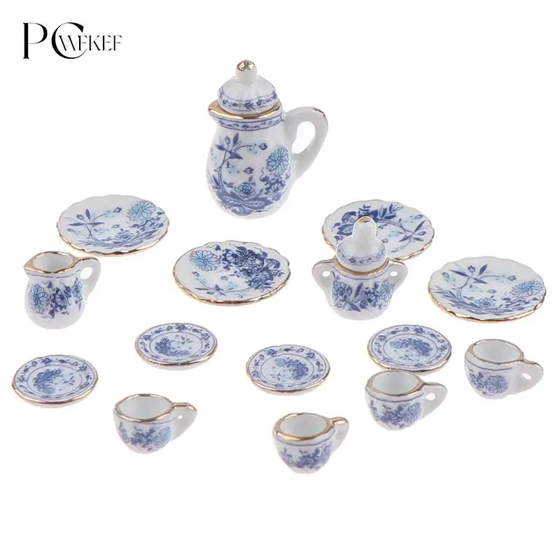 

15Pcs 1:12 Dollhouse Miniature Tableware Porcelain Ceramic Tea Cup Set