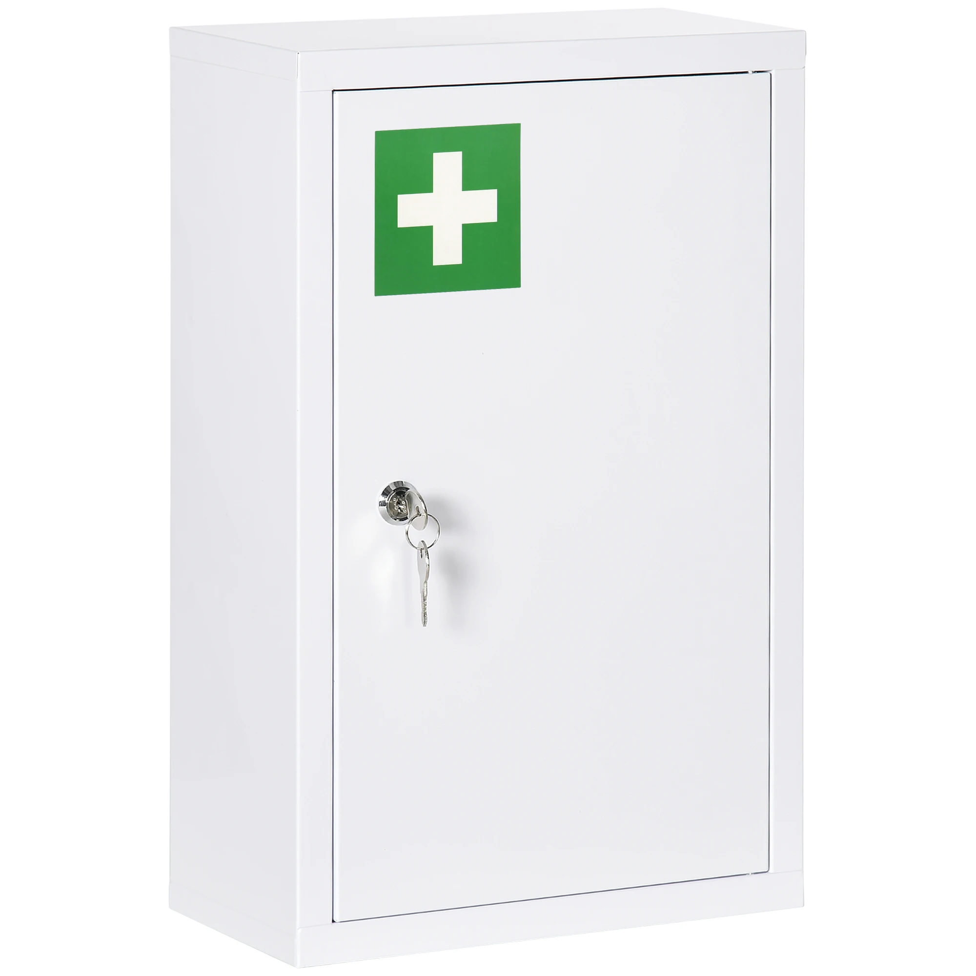 kleankin Wall Medicine Cabinet with Lock, Hanging Medical Cabinet, First Aid Wall Cabinet for Bathroom Kitchen, White and Grey