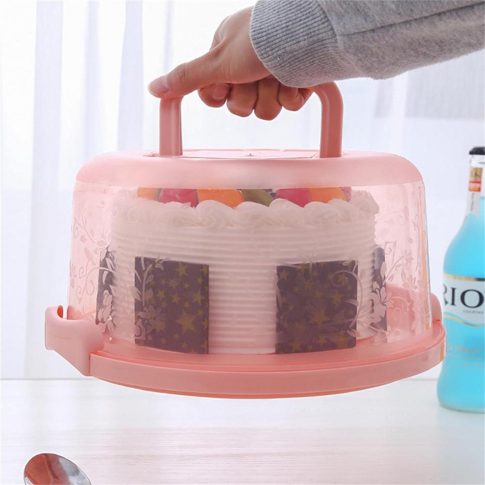 Round Plastic Cake Carrier Box Cake Plate Holder with Lockable Lid Cover Dessert Stand Tray for Wedding Party Supplies