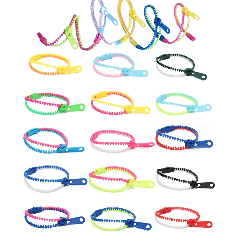 5Pcs Children Friendship Zipper Bracelets 7.5 Inches Sensory Toys Set Neon Colors Birthday Party Favors For Kids Goodie Bags