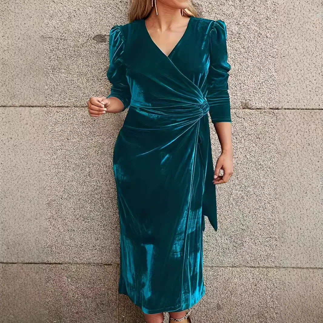 الخريف الشتاء المرأة S-2XL فستان طويل المتفجرة الخ...