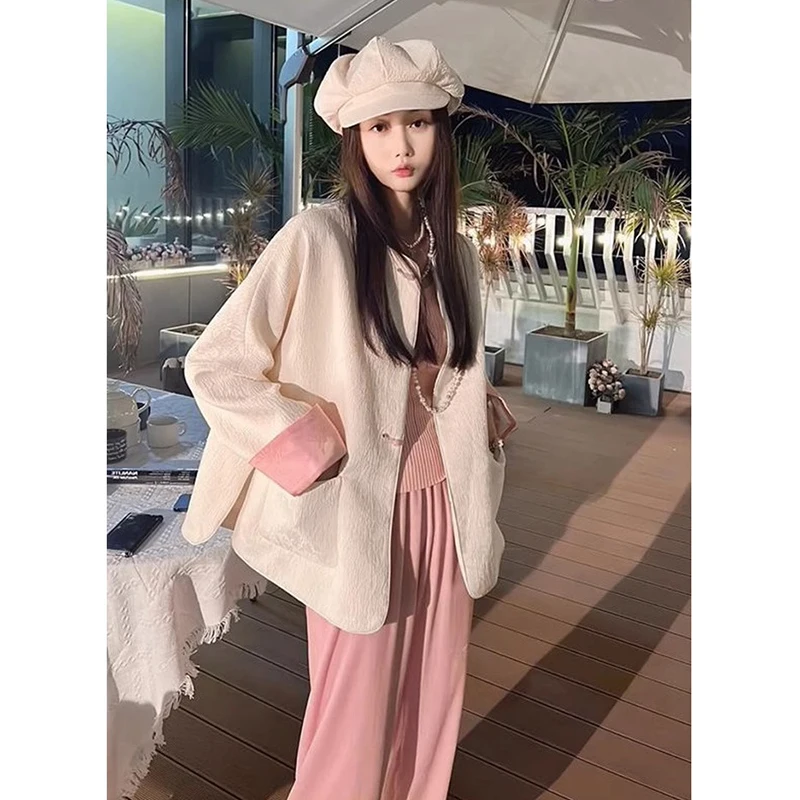 새로운 중국 스타일 국가 스타일 흰색 우아한 겉옷 여성 봄과 가을 캐주얼 모든 매칭 기질 시대-서양 스타일 카디건 탑 패션 감소
