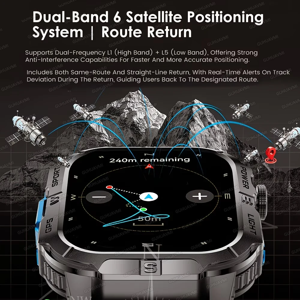 2026 New Military GPS Map Tracker Smart Watch Men Outdoor Flashlight Compass Waterproof Bracelets Heart Rate Call Sports Watches 3