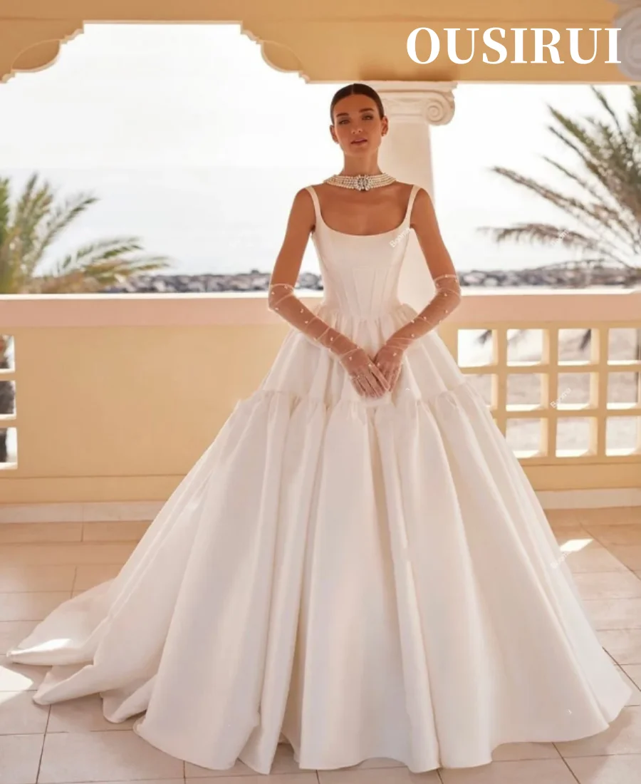 

A-Line Princess Stain Brides Party Dresses for Women Wedding Dresses Sleevless Ruched Ball Gowns Sweep Train Bridals Gowns