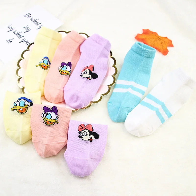 

A Pair of New Disney Kids Girls Socks Summer Cartoon Minnie Donald Duck Cute Breathable Sweat-absorbent Baby Sock Christmas Gift